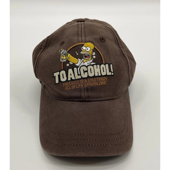 RARE Simpsons Homer To Alcohol Hat Duff Beer Patch Brown Dad Cap Bio-Domes 2000s - Picture 1 of 10